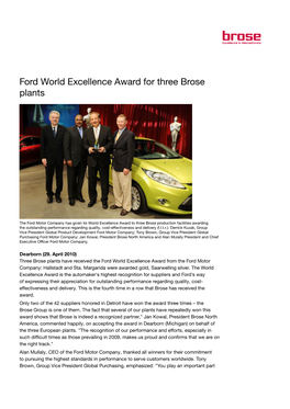 Ford World Excellence Award for Three Brose Plants