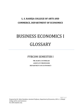 Business Economics I Glossary