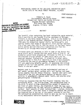 Radiological Survey of the Low-Level Radioactive Waste Burial Site at the Palos Forest Preserve, Illinois