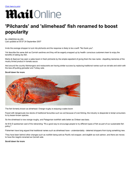 'Pilchards' and 'Slimehead' Fish Renamed to Boost Popularity