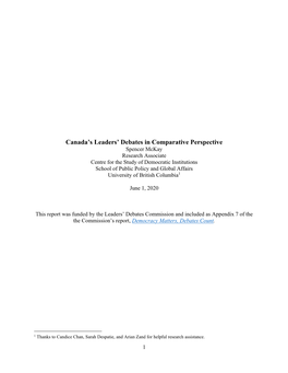 Canada's Leaders' Debates in Comparative Perspective