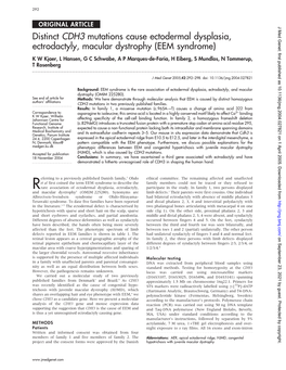 Distinct CDH3 Mutations Cause Ectodermal Dysplasia, Ectrodactyly, Macular Dystrophy