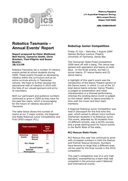 Robotics Tasmania Report 2009 Final