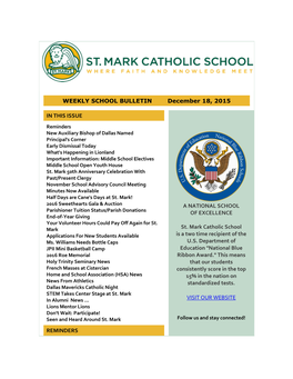 WEEKLY SCHOOL BULLETIN December 18, 2015 in THIS ISSUE