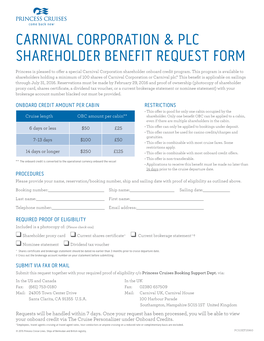 Carnival Corporation & Plc Shareholder Benefit
