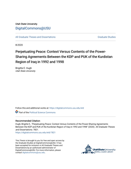 Context Versus Contents of the Power-Sharing Agreements Between the KDP and PUK of the Kurdistan Region of Iraq in 1992 and 1998" (2020)