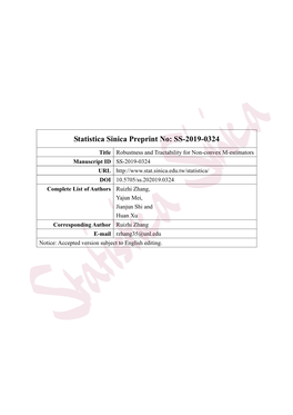 Statistica Sinica Preprint No: SS-2019-0324