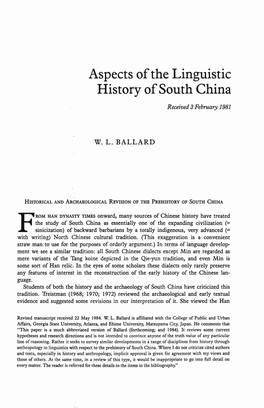 Aspects of the Linguistic History of South China