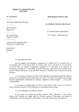 Tribunal Administratif De Paris N° 1711378/4-3