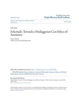 Solicitude: Towards a Heideggerian Care Ethics-Of-Assistance