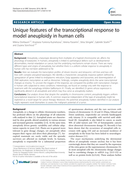 Unique Features of the Transcriptional Response to Model Aneuploidy in Human Cells