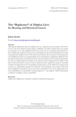 The “Baphomet” of Eliphas Lévi: Its Meaning and Historical Context
