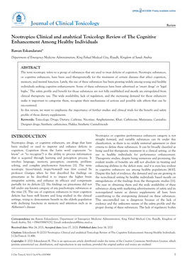 Nootropics: Clinical and Analytical Toxicology Review of the Cognitive Enhancement Among Healthy Individuals