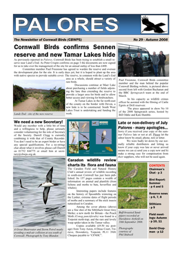 Cornwall Birds Confirms Sennen Reserve and New Tamar Lakes Hide