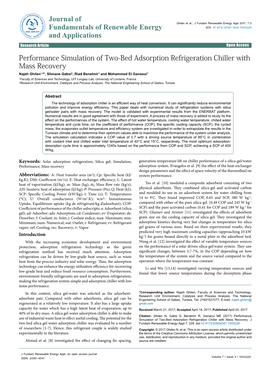 Performance Simulation of Two-Bed Adsorption Refrigeration Chiller