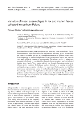 Variation of Insect Assemblages in Fox and Marten Faeces Collected in Southern Poland