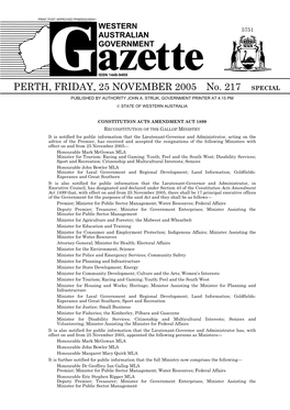 PERTH, FRIDAY, 25 NOVEMBER 2005 No. 217 SPECIAL PUBLISHED by AUTHORITY JOHN A