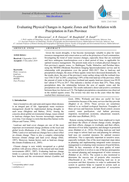 Evaluating Physical Changes in Aquatic Zones and Their Relation with Precipitation in Fars Province