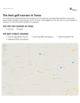 The Best Golf Courses in Texas the Rankings Are Determined by the Average Score of Ratings by the Dallas Morning News’ Texas Golf Panel