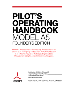 Pilot's Operating Handbook; ICON A5; ICA012347 Issue A3