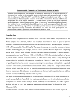 Demographic Dynamics of Indigenous People in India Introduction