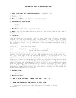 1 Information Sheet on Ramsar Wetlands 1. Date This Sheet Was