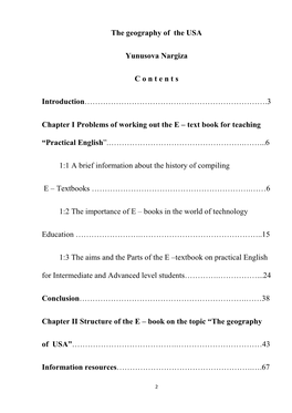 The Geography of the USA Yunusova Nargiza C O N T E N T S Introduction