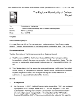 Proposed Regional Official Plan Amendment Implementation of Key