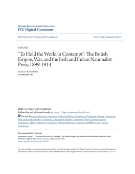 "To Hold the World in Contempt": the British Empire, War, and the Irish
