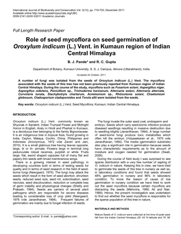 Role of Seed Mycoflora on Seed Germination of Oroxylum Indicum (L.) Vent