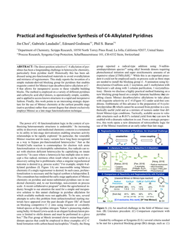 Practical and Regioselective Synthesis of C4-Alkylated Pyridines Jin Choi†, Gabriele Laudadio†, Edouard Godineau††, Phil S