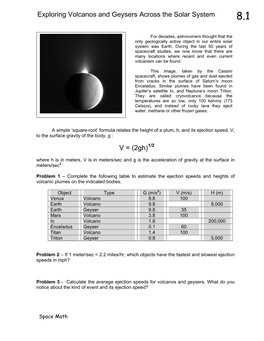 Exploring Volcanos and Geysers Across the Solar System 8.1