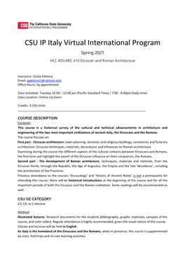 CSU IP Italy Virtual International Program Spring 2021