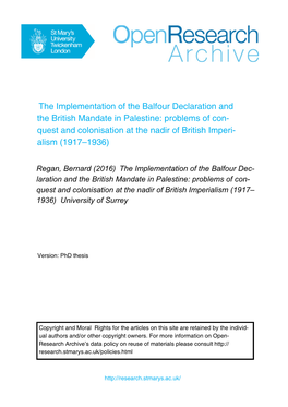 The Implementation of the Balfour Declaration and the British