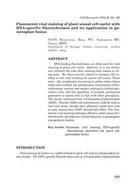 Fluorescent Vital Staining of Plant Sexual Cell Nuclei with DNA-Specific Fluorochromes and Its Application in Ga- Metoplast Fusion
