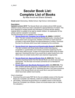 Book List: Complete List of Books by Alisa Avruch and Sharon Schwartz