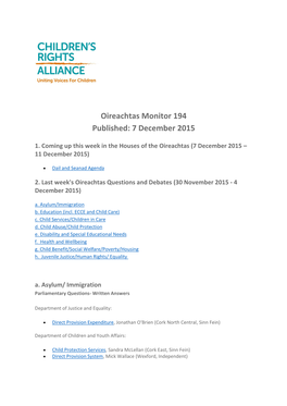 Oireachtas Monitor 194 Published: 7 December 2015