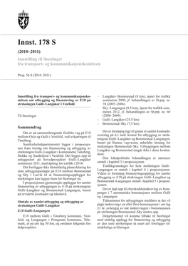 Innst. 178 S (2010–2011) Innstilling Til Stortinget Fra Transport- Og Kommunikasjonskomiteen