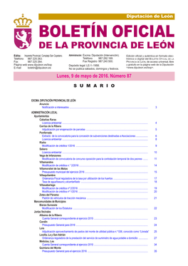 BOLETÍN OFICIAL DE LA PROVINCIA DE LEÓN Edita: Imprenta Provincial