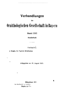 Verhandlungen Der Ornithologischen Gesellschaft in Bayern