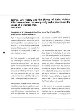 Science, Art History and the Shroud of Turin: Nicholas Allen's Research on the Iconography and Production of the Image of a Crucified Man Estelle a Mare