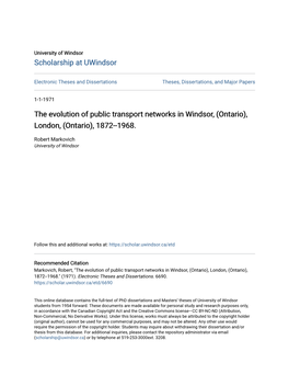 The Evolution of Public Transport Networks in Windsor, (Ontario), London, (Ontario), 1872--1968