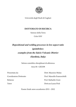 Depositional and Welding Processes in Low Aspect Ratio Ignimbrites: Examples from the Sulcis Volcanic District (Sardinia, Italy)