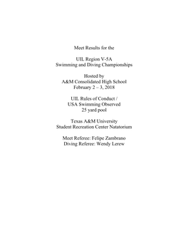 Meet Results for the UIL Region V-5A Swimming And