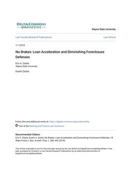 No Brakes: Loan Acceleration and Diminishing Foreclosure Defenses