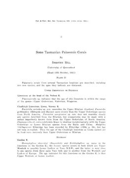 Some Tasmanian Palaeozoic Corals