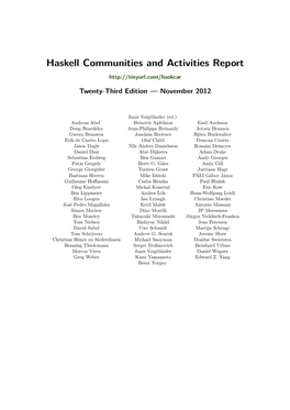 Haskell Communities and Activities Report