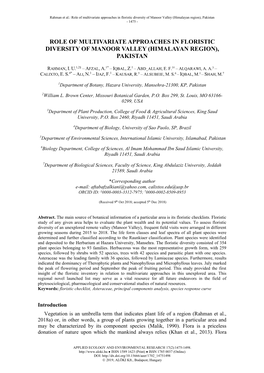 Role of Multivariate Approaches in Floristic Diversity of Manoor Valley (Himalayan Region), Pakistan - 1475