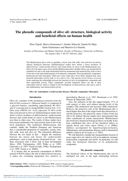 The Phenolic Compounds of Olive Oil: Structure, Biological Activity and Beneﬁcial Effects on Human Health