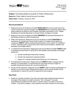 Preventing Deaths by Suicide on Public Infrastructure Report To: Public Health & Social Services Committee Report Date: Tuesday, January 8, 2019